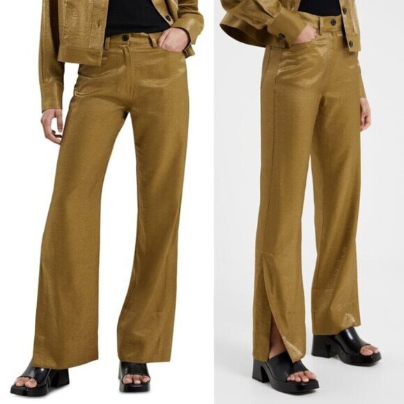 French Connection Cammie Shimmer Flare Trousers Nutria 12 - Picture 1 of 7